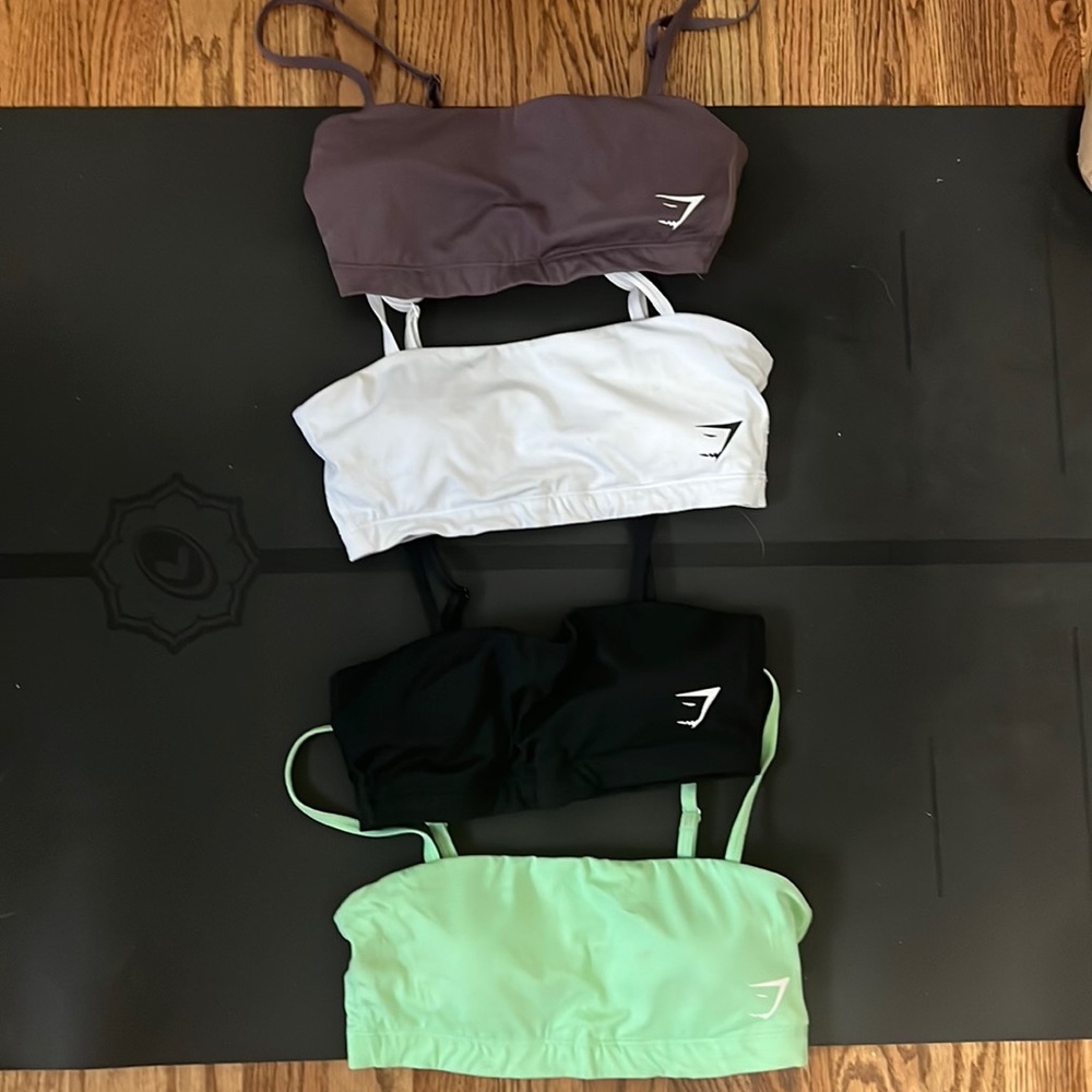 Gymshark Bandeau sports bras, small, EUC, black, white, purple, green